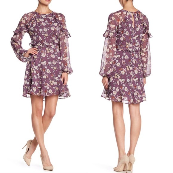 ASTR The Label Purple Floral Chiffon Summer Dress L NWT - Picture 2 of 5